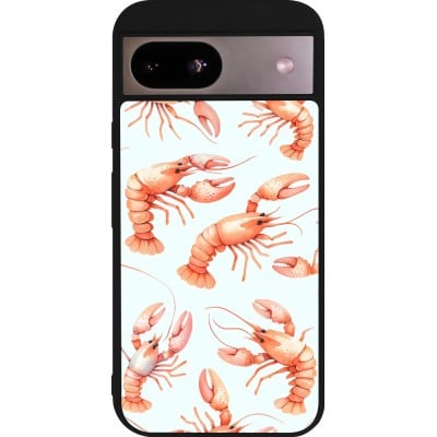 Coque Google Pixel 8a - Silicone rigide noir Pattern de homards pastels