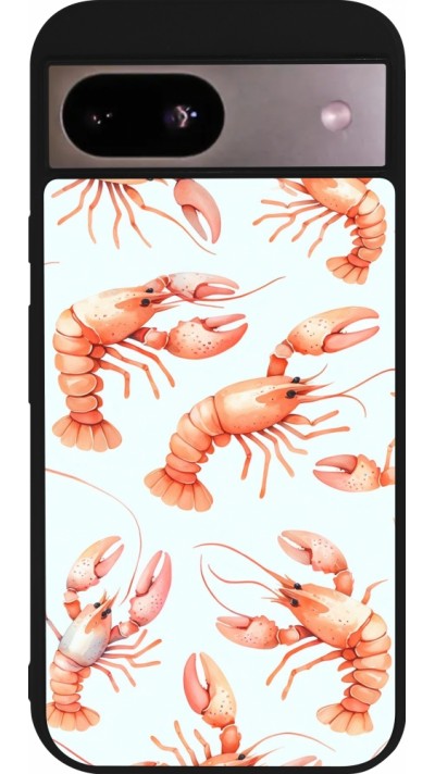 Coque Google Pixel 8a - Silicone rigide noir Pattern de homards pastels