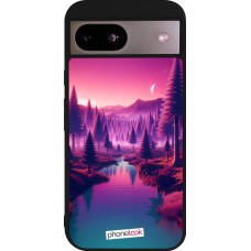 Coque Google Pixel 8a - Silicone rigide noir Paysage Violet-Rose