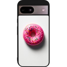 Coque Google Pixel 8a - Silicone rigide noir Weißer Hintergrund, pinker Donut