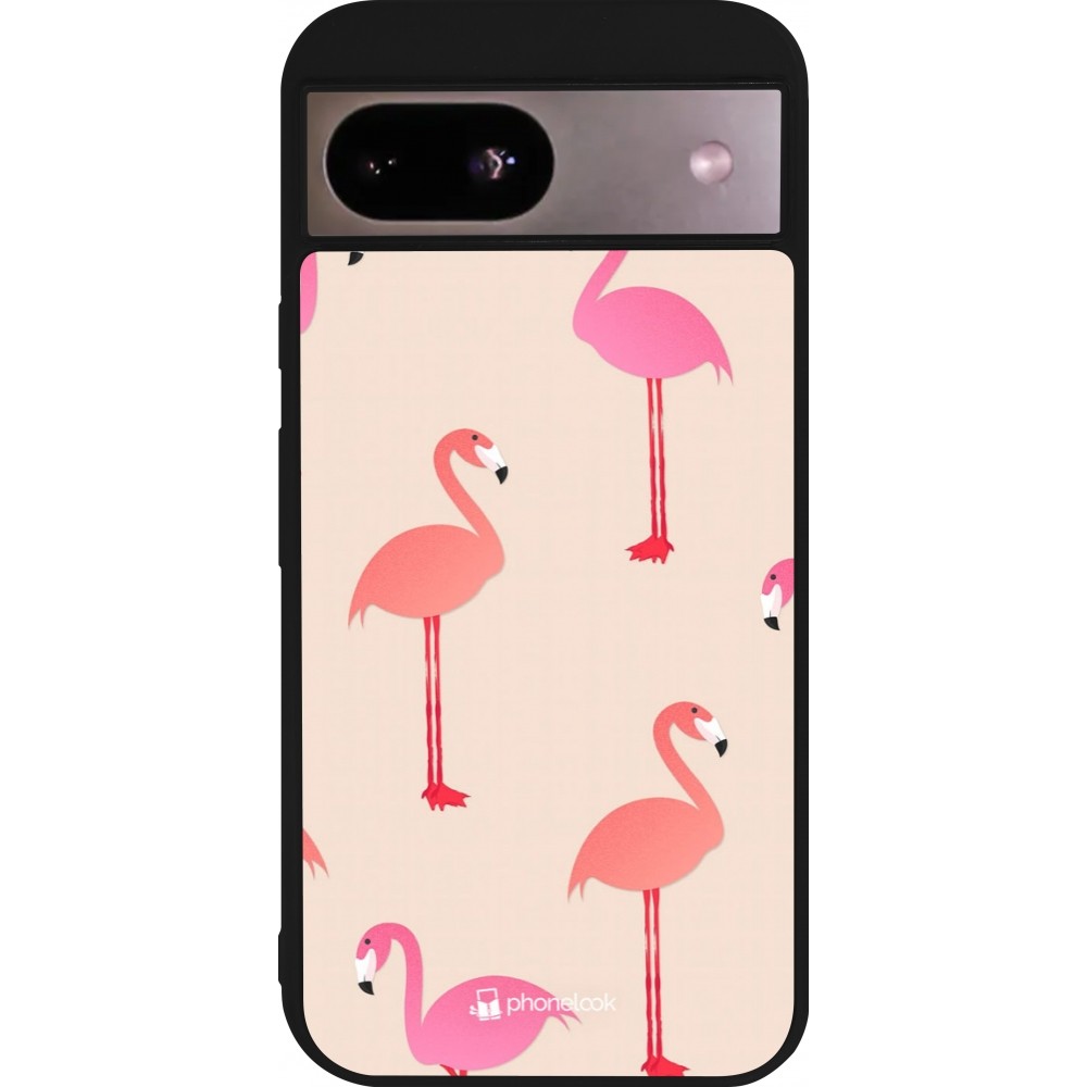 Coque Google Pixel 8a - Silicone rigide noir Pink Flamingos Pattern