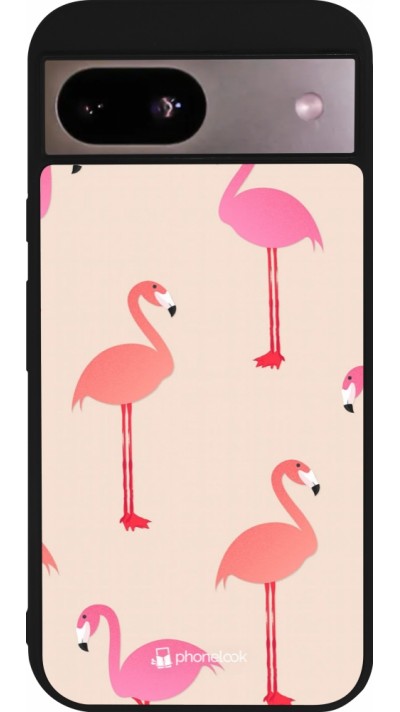 Coque Google Pixel 8a - Silicone rigide noir Pink Flamingos Pattern