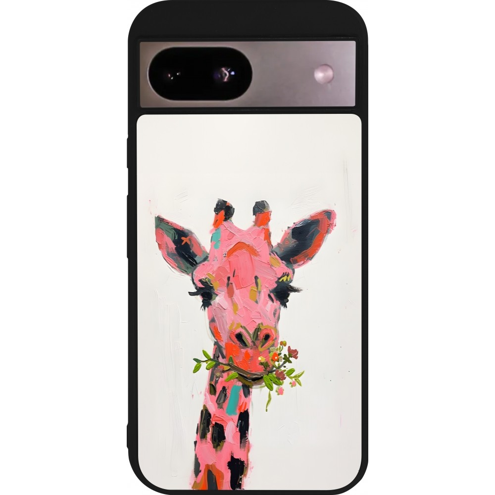 Coque Google Pixel 8a - Silicone rigide noir Pink Girafe Paint