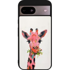 Coque Google Pixel 8a - Silicone rigide noir Pink Girafe Paint