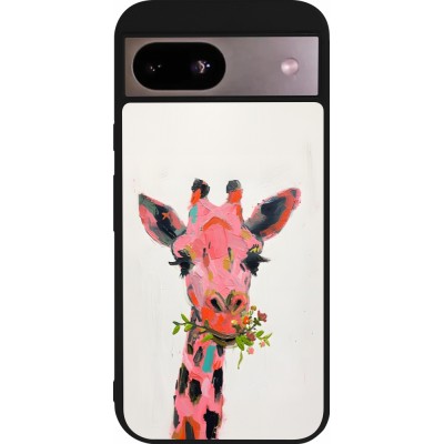 Coque Google Pixel 8a - Silicone rigide noir Pink Girafe Paint