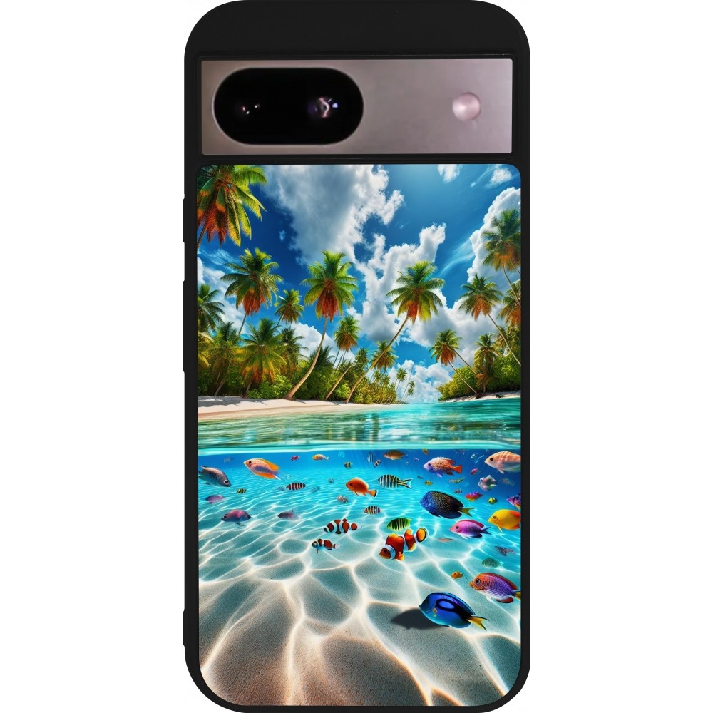 Coque Google Pixel 8a - Silicone rigide noir Plage Paradis