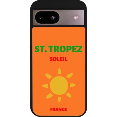 Coque Google Pixel 8a - Silicone rigide noir Pop Summer Destination St-Tropez