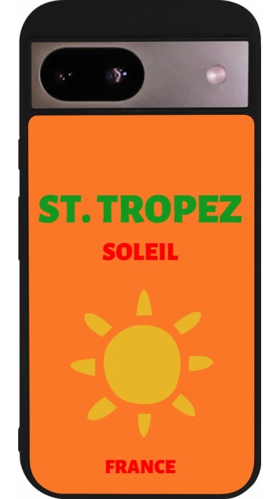 Coque Google Pixel 8a - Silicone rigide noir Pop Summer Destination St-Tropez