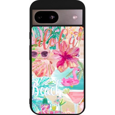 Coque Google Pixel 8a - Silicone rigide noir Preppy Collage Aloha