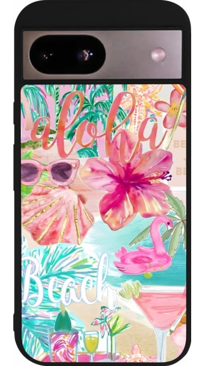 Coque Google Pixel 8a - Silicone rigide noir Preppy Collage Aloha