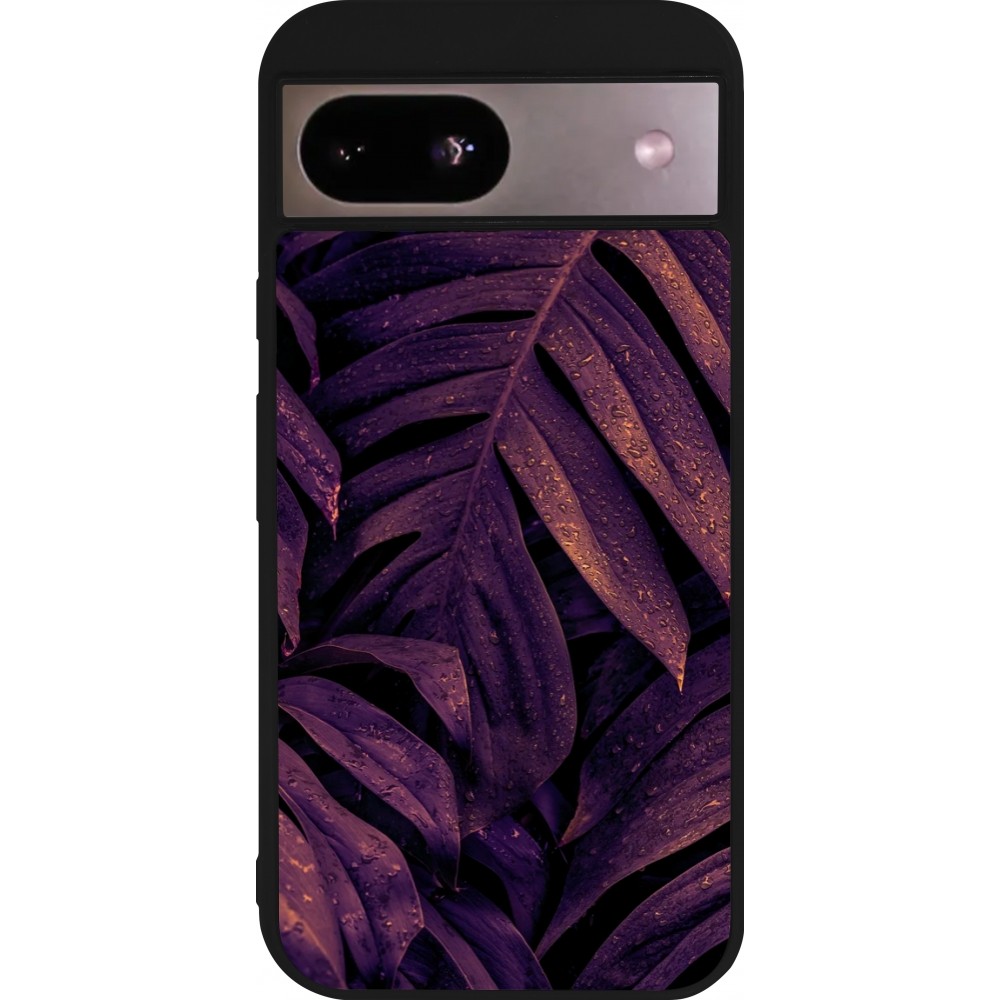 Coque Google Pixel 8a - Silicone rigide noir Purple Light Leaves