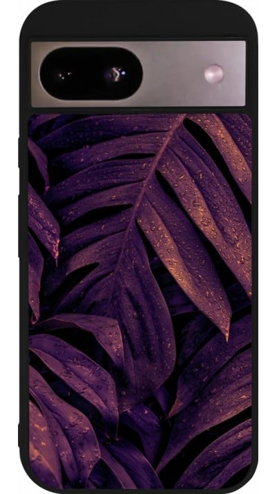 Coque Google Pixel 8a - Silicone rigide noir Purple Light Leaves