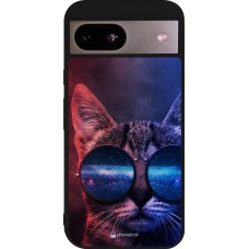 Coque Google Pixel 8a - Silicone rigide noir Red Blue Cat Glasses