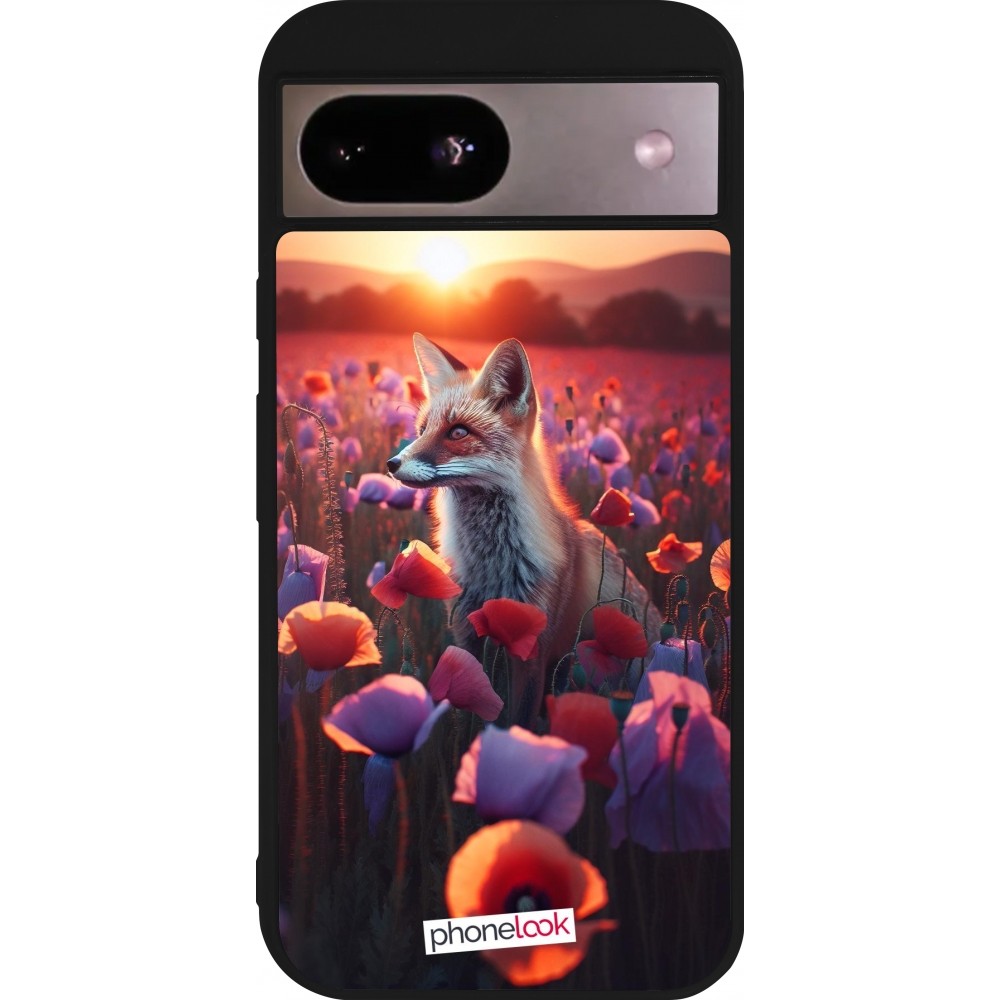 Coque Google Pixel 8a - Silicone rigide noir Renard pourpre au crépuscule