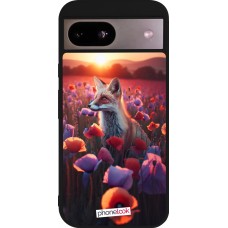 Coque Google Pixel 8a - Silicone rigide noir Renard pourpre au crépuscule