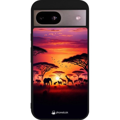 Coque Google Pixel 8a - Silicone rigide noir Safari sunset wildlife