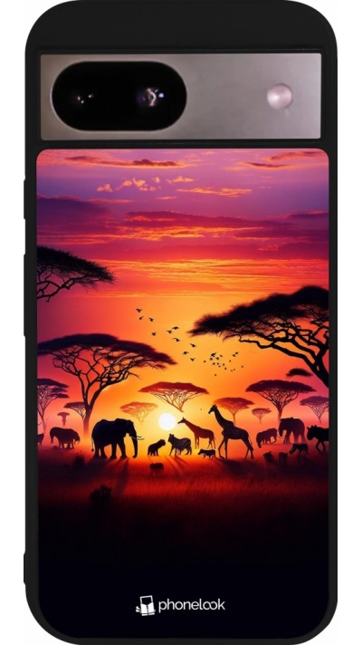 Coque Google Pixel 8a - Silicone rigide noir Safari sunset wildlife