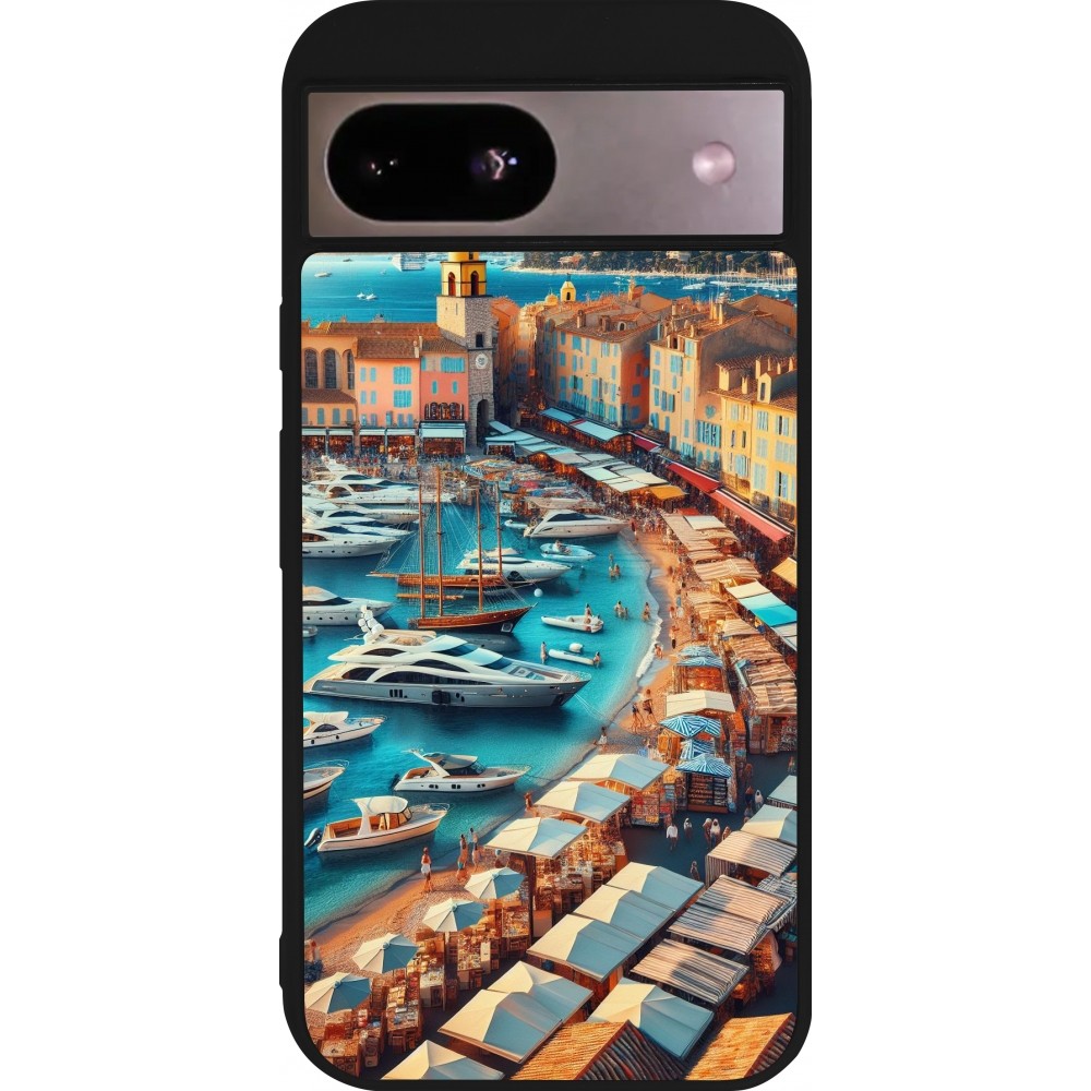 Coque Google Pixel 8a - Silicone rigide noir Saint-Tropez Beach