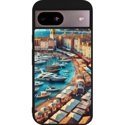 Coque Google Pixel 8a - Silicone rigide noir Saint-Tropez Beach