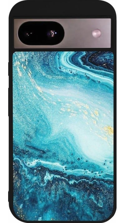 Coque Google Pixel 8a - Silicone rigide noir Sea Foam Blue