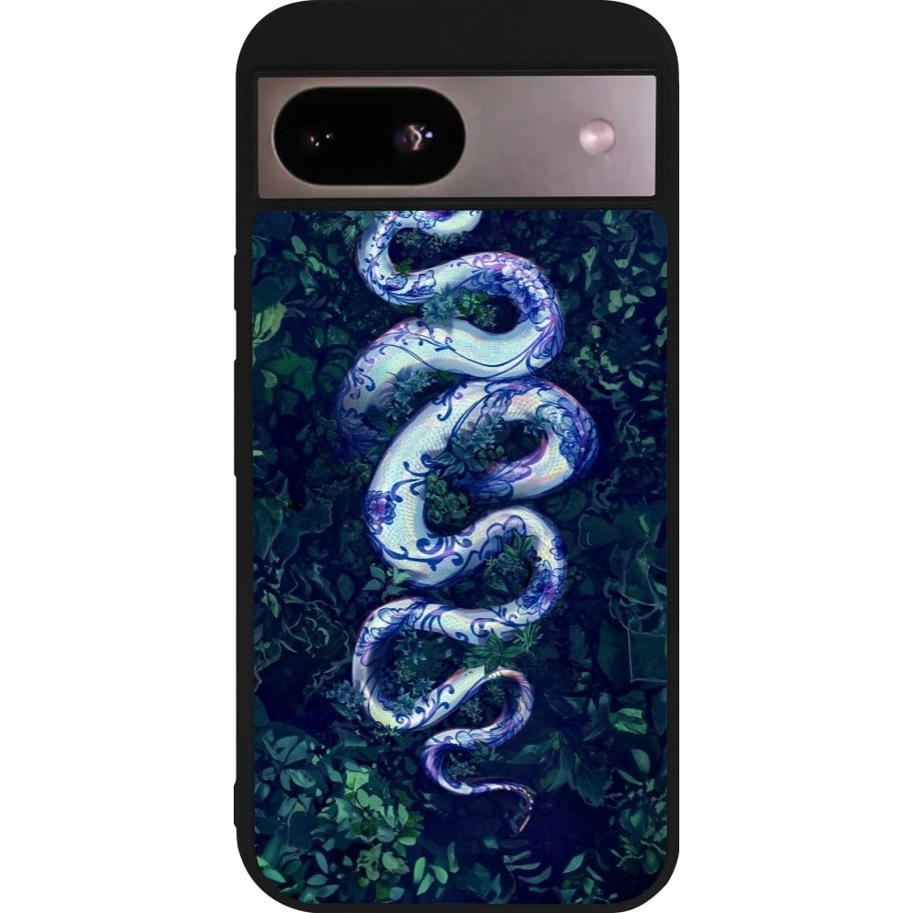 Coque Google Pixel 8a - Silicone rigide noir Serpent Blue Anaconda