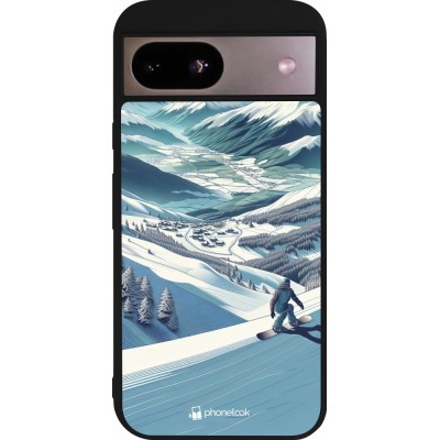 Coque Google Pixel 8a - Silicone rigide noir Snowboarder Montagne