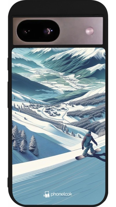 Coque Google Pixel 8a - Silicone rigide noir Snowboarder Montagne