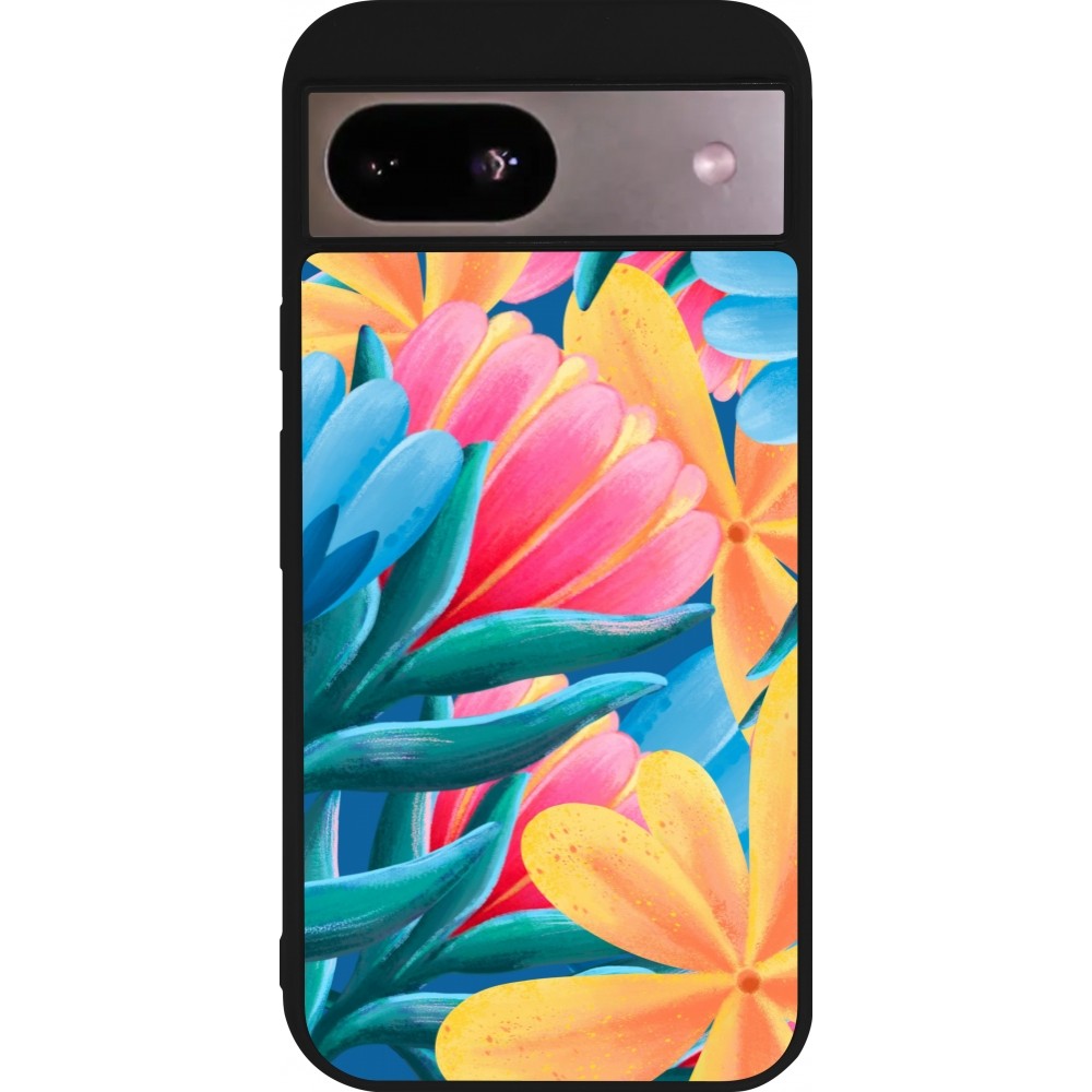 Coque Google Pixel 8a - Silicone rigide noir Spring 23 colorful flowers