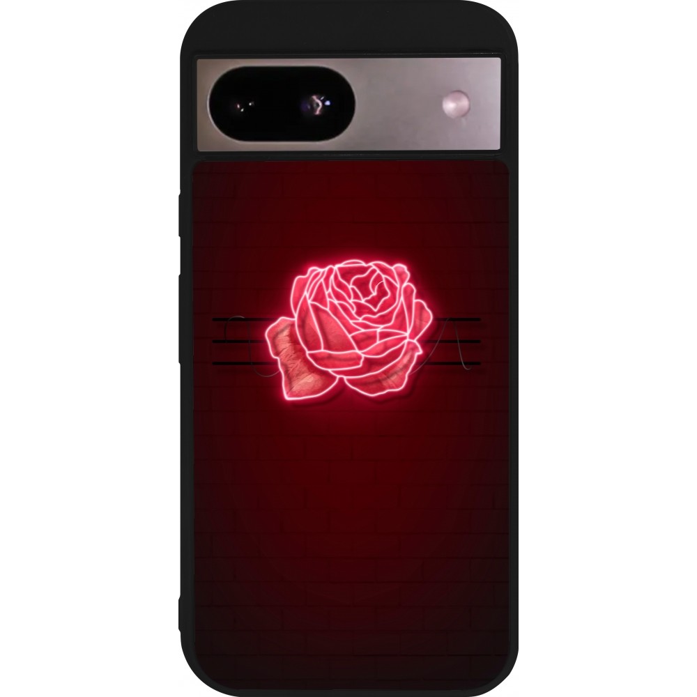 Coque Google Pixel 8a - Silicone rigide noir Spring 23 neon rose