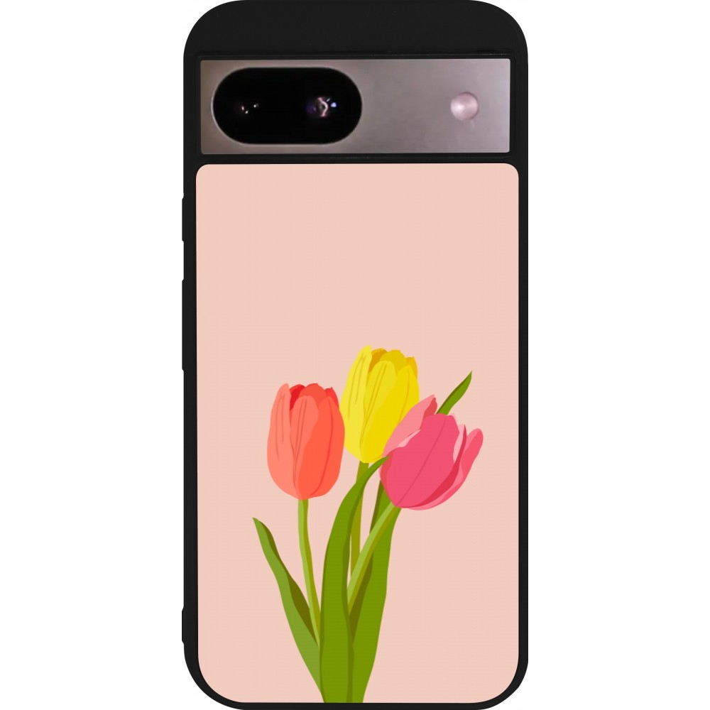 Coque Google Pixel 8a - Silicone rigide noir Spring 23 tulip trio