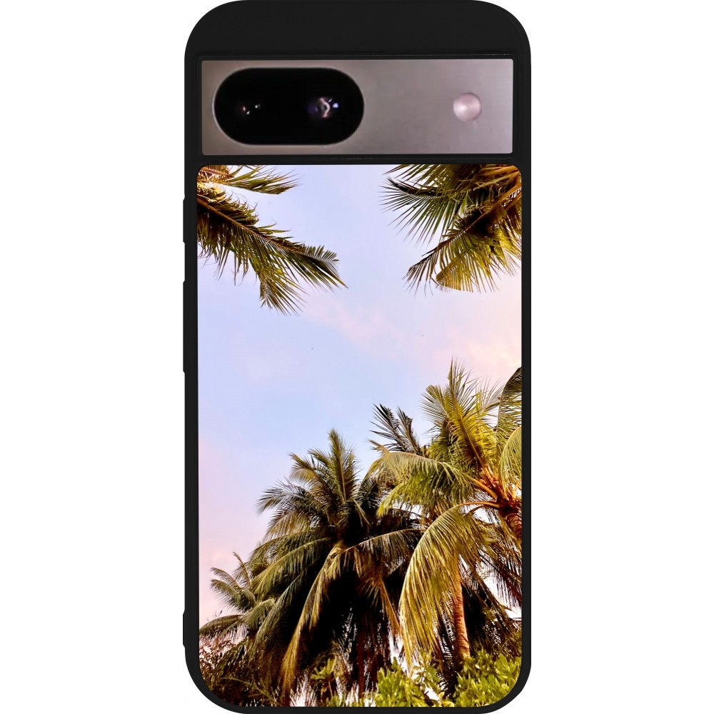 Coque Google Pixel 8a - Silicone rigide noir Summer 2023 palm tree vibe