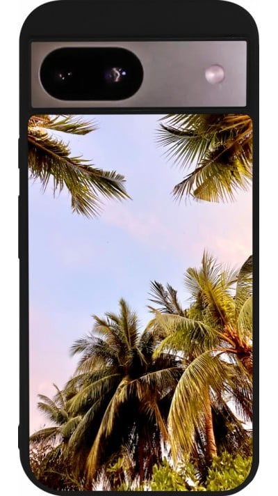 Coque Google Pixel 8a - Silicone rigide noir Summer 2023 palm tree vibe