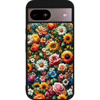 Coque Google Pixel 8a - Silicone rigide noir Summer Floral Pattern