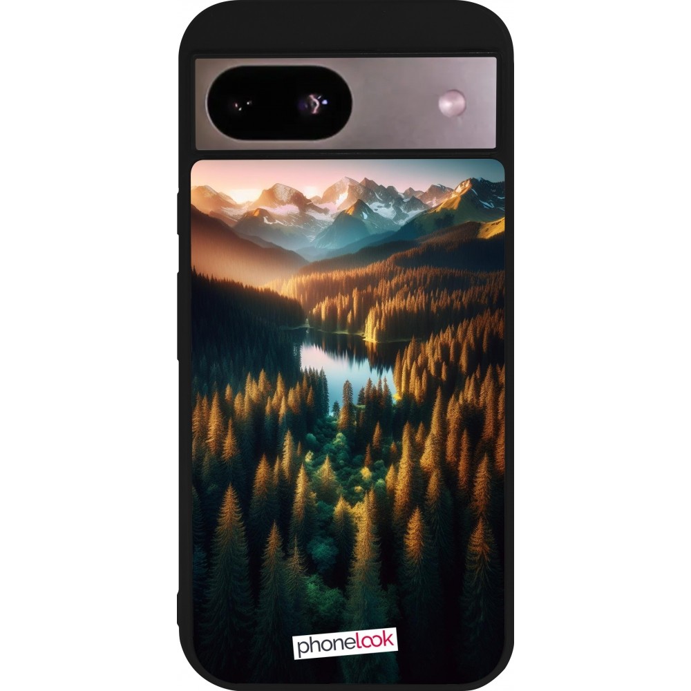 Coque Google Pixel 8a - Silicone rigide noir Sunset Forest Lake