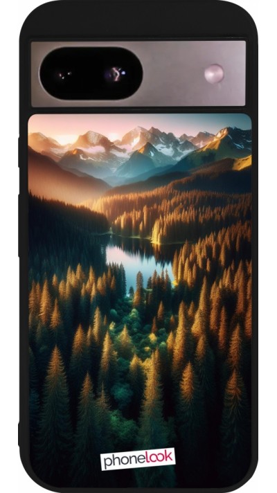 Coque Google Pixel 8a - Silicone rigide noir Sunset Forest Lake