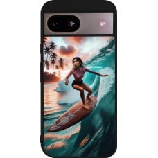 Coque Google Pixel 8a - Silicone rigide noir Surfeuse Balinaise