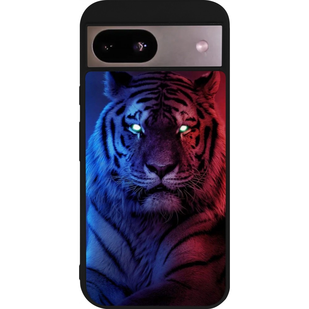 Coque Google Pixel 8a - Silicone rigide noir Tiger Blue Red