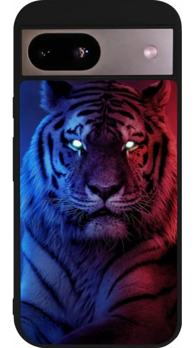 Coque Google Pixel 8a - Silicone rigide noir Tiger Blue Red