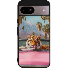 Coque Google Pixel 8a - Silicone rigide noir Tigre voiture rose