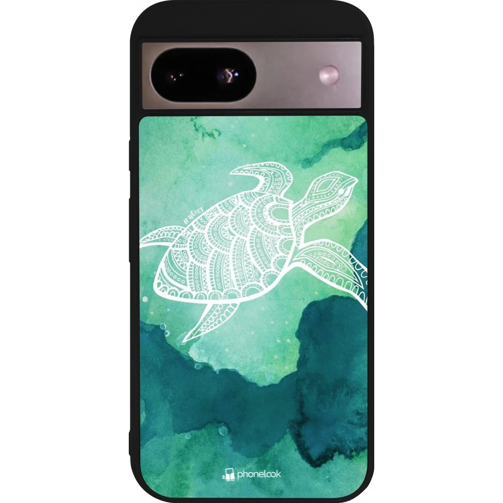 Coque Google Pixel 8a - Silicone rigide noir Turtle Aztec Watercolor