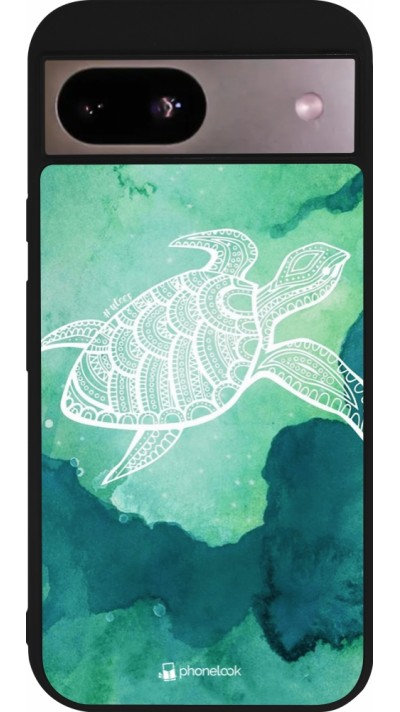 Coque Google Pixel 8a - Silicone rigide noir Turtle Aztec Watercolor