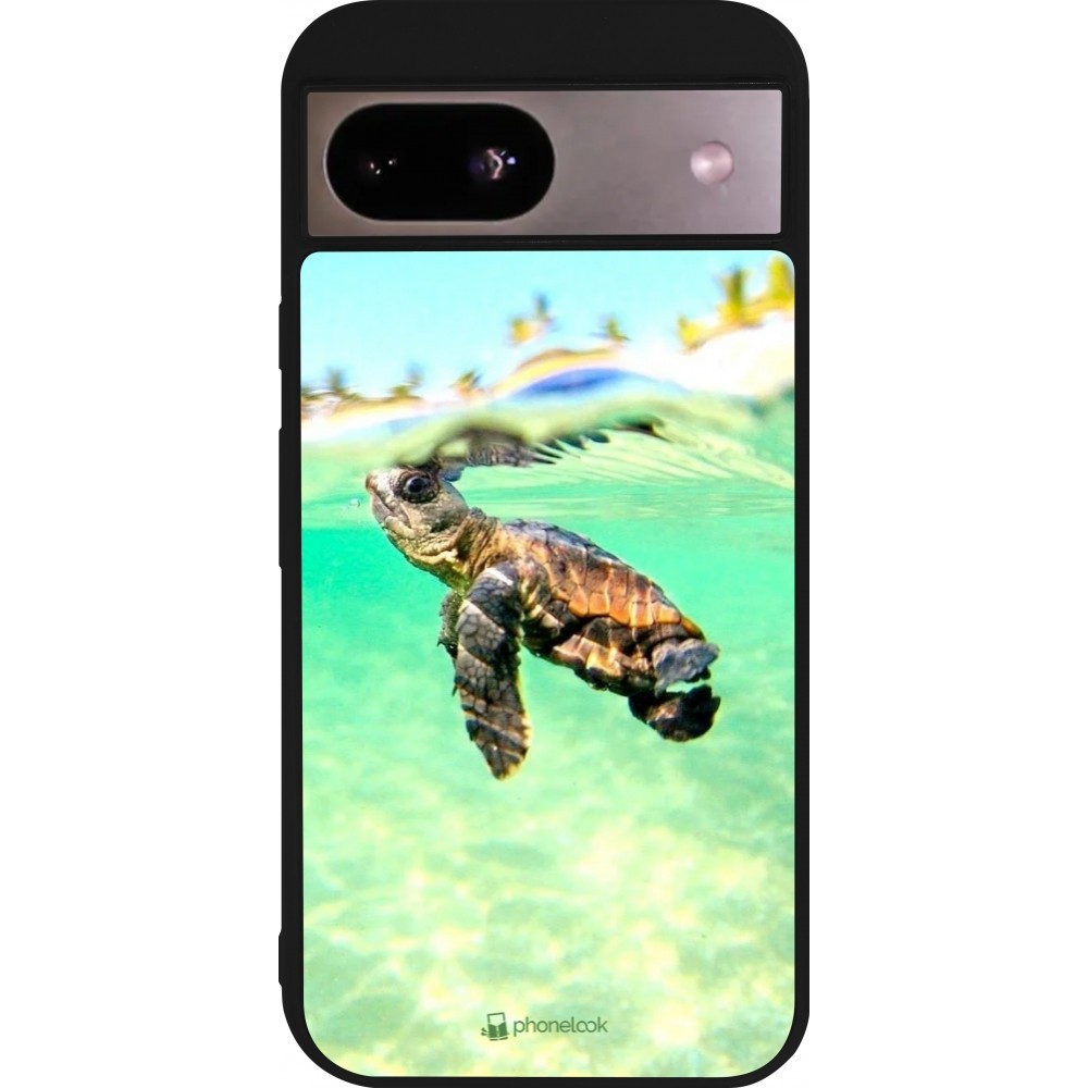 Coque Google Pixel 8a - Silicone rigide noir Turtle Underwater