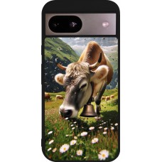 Coque Google Pixel 8a - Silicone rigide noir Vache montagne Valais