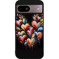 Coque Google Pixel 8a - Silicone rigide noir Valentine 2024 Coeur Noir Abstrait