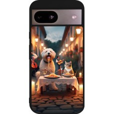 Coque Google Pixel 8a - Silicone rigide noir Valentine 2024 Dog & Cat Candlelight