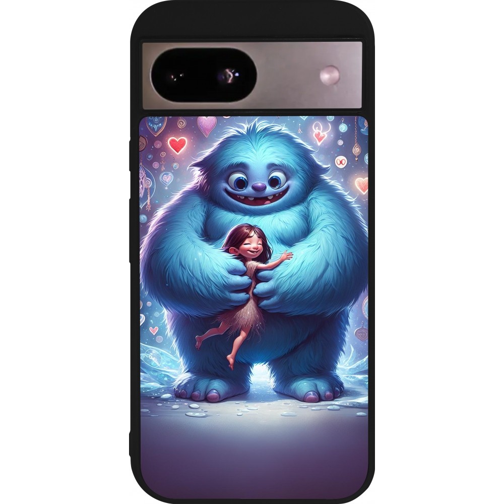 Coque Google Pixel 8a - Silicone rigide noir Valentine 2024 Fluffy Love