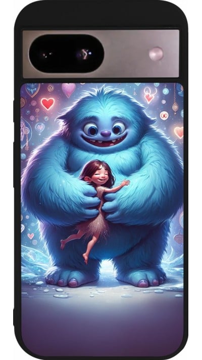 Coque Google Pixel 8a - Silicone rigide noir Valentine 2024 Fluffy Love