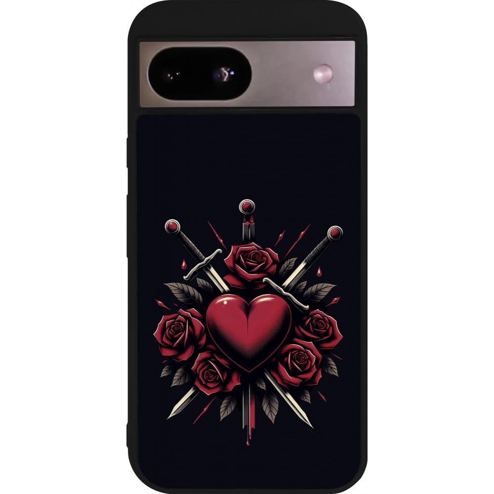 Coque Google Pixel 8a - Silicone rigide noir Valentine 2024 gothic love