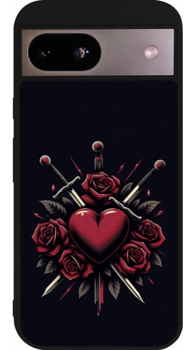 Coque Google Pixel 8a - Silicone rigide noir Valentine 2024 gothic love