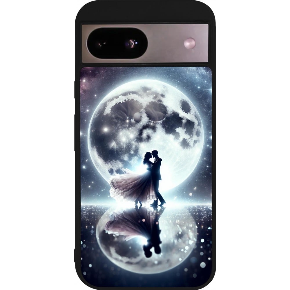 Coque Google Pixel 8a - Silicone rigide noir Valentine 2024 Love under the moon